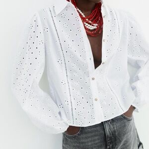 Zara - Openwork Embroidery Shirt - Size M - White